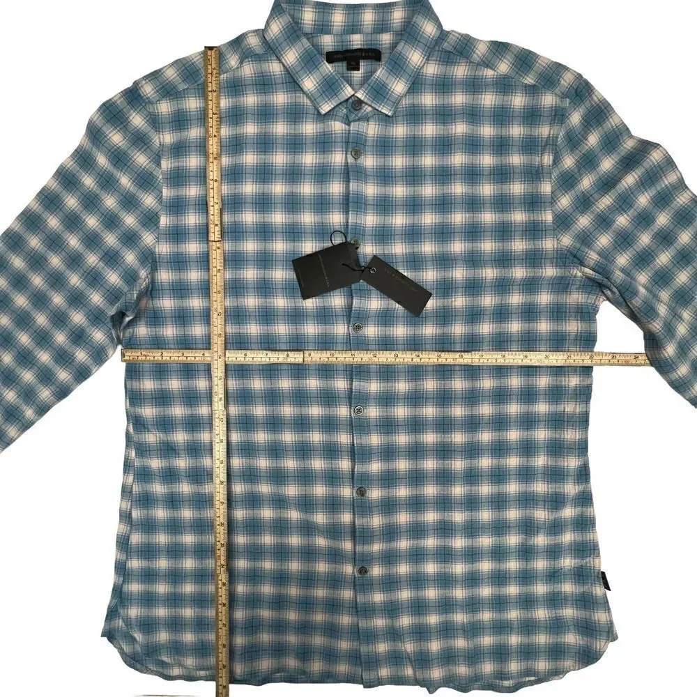 New John Varvatos Men US XL Blue White Plaid Shirt Long Sleeve Button Down - Picture 8 of 13